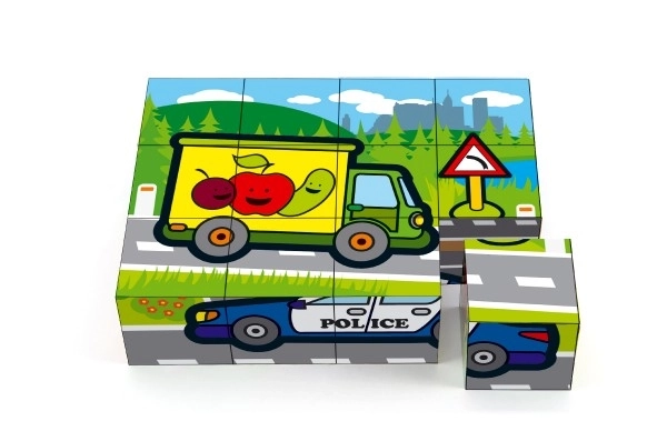 Cubes en bois Mon premier voiture 12pcs dans une boîte 17x12,5x4cm MPZ