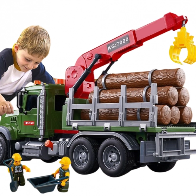 Camion avec grue transportant du bois Lumières Sons