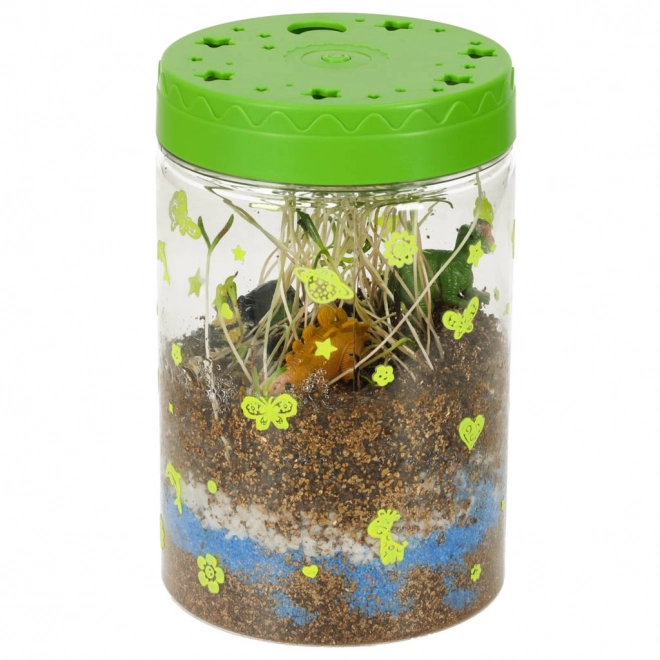 Terrarium pour cultiver des plantes avec lampe LED et dinosaures