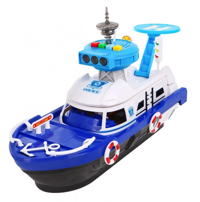 Bateau de police interactif 2 en 1 avec espace de rangement et lumières et sons