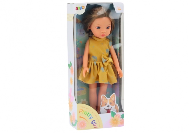 Poupée Robe Jaune Cheveux Bruns Grande Poupée 33cm