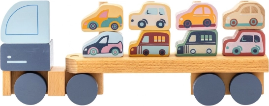 Cubika camion porte-voitures pastel – puzzle en bois 12 pièces