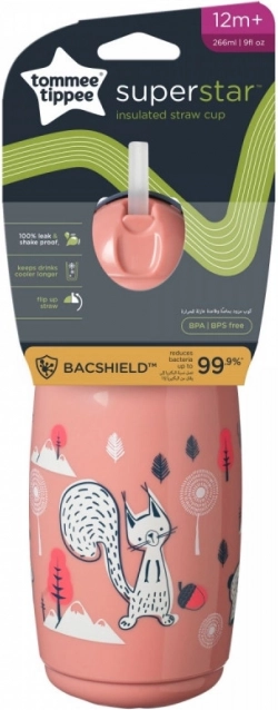 Gobelet thermique rose Tommee Tippee avec paille 266 ml