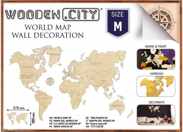 Carte du monde en bois M 57 × 38 cm WOODEN CITY