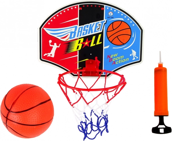 Mini panier de basket avec panneau, arceau, ballon et petite pompe