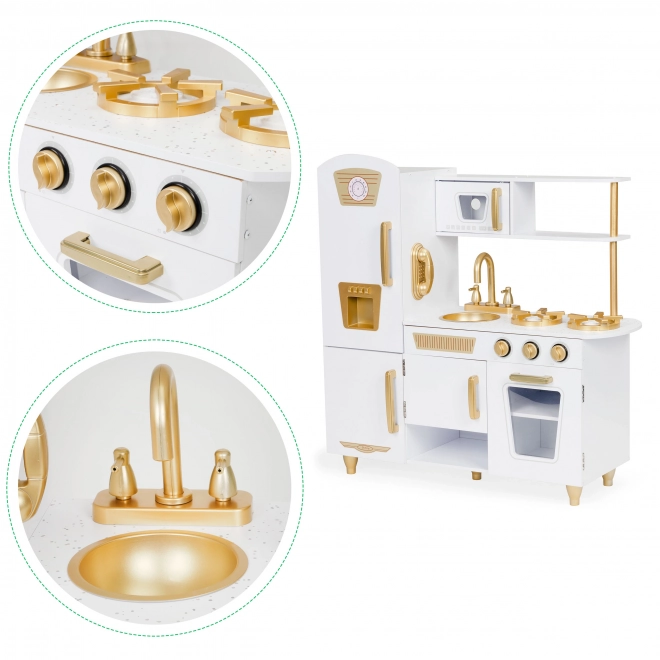 Grande cuisine en bois pour enfants, blanc et or, ECOTOYS
