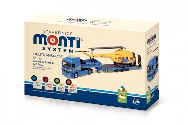 Jeu de construction Monti System MS 58.3 Transport d'hélicoptère MI-2 Mercedes Actros L 1:48 en boîte 31,5x21x8cm