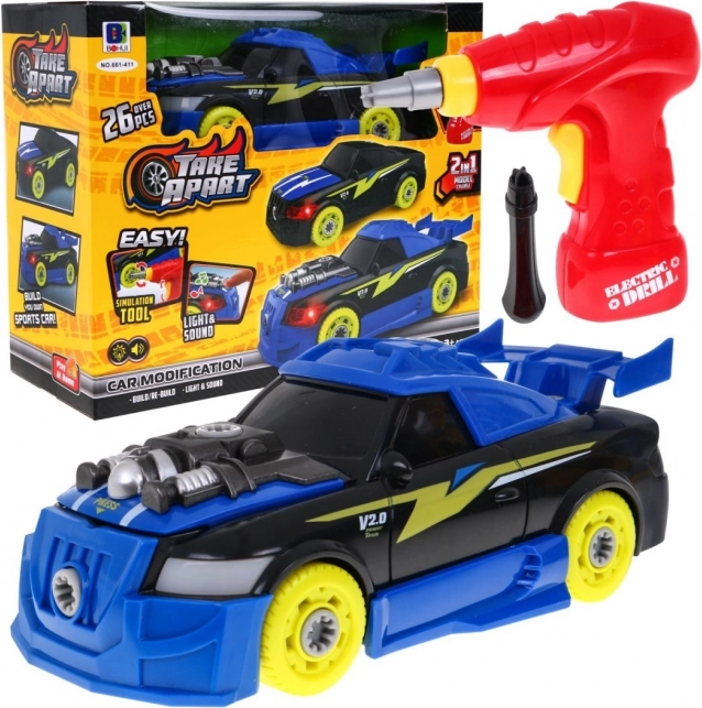 Voitures de sport à assembler 2-en-1 pour enfants 3+ Tournevis électrique + tournevis + sons Lumières