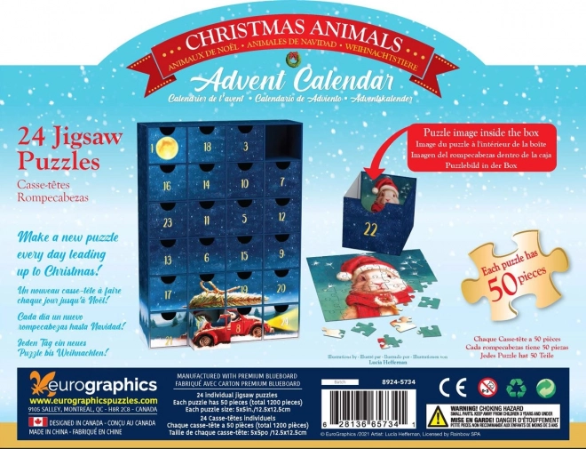 Calendrier de l'Avent avec puzzle Eurographics 24 x 50 pièces – Animaux de Noël