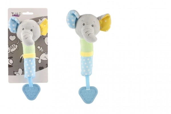 Jouet de dentition/hochet éléphant en peluche 23cm en sachet sur carte 0+