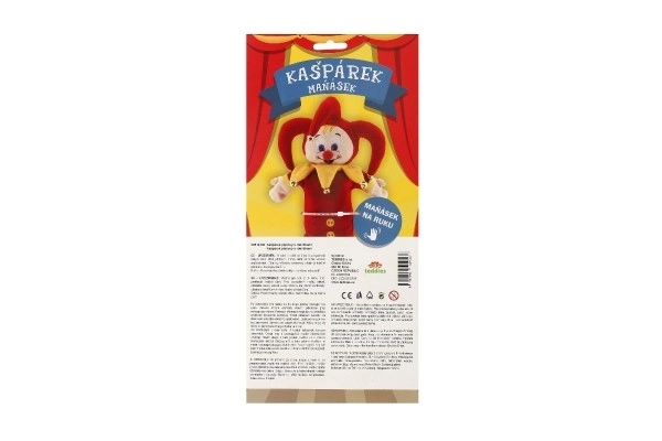 Pantin Kasparek marionnette à main en peluche 28cm avec grelots sur carte