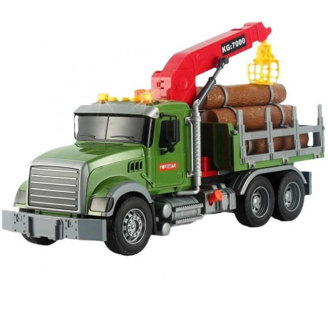 Camion avec grue transportant du bois Lumières Sons