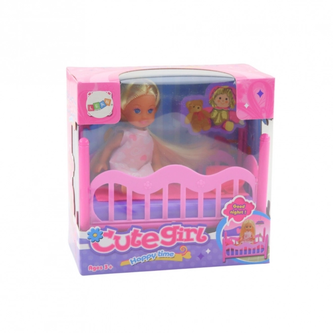 Ensemble mini poupée en pyjama lit rose