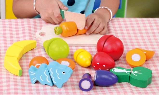 Fruits et légumes en bois à découper 13 pièces Ecotoys