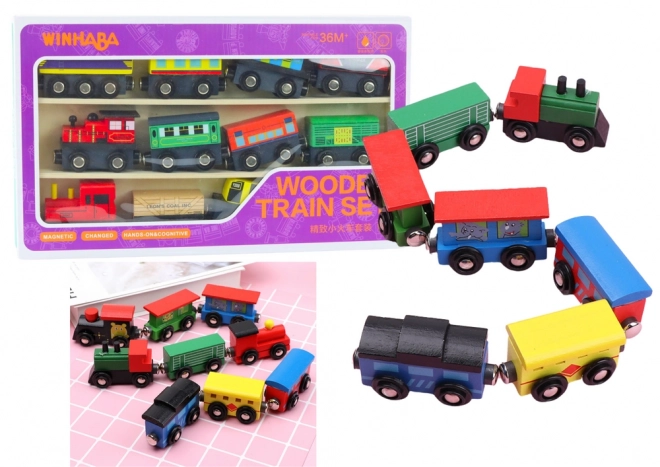 Ensemble de locomotives en bois avec aimant 12 pièces
