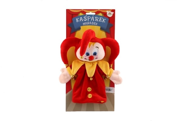 Pantin Kasparek marionnette à main en peluche 28cm avec grelots sur carte