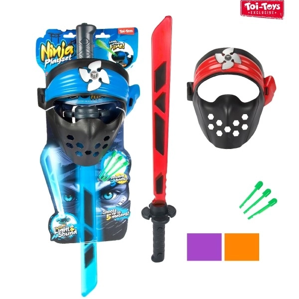 Ensemble ninja épée + masque + fléchettes avec son et lumière