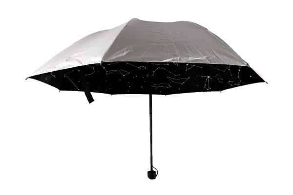 Parapluie ciel étoilé pliant 25cm tissu/métal pour adultes argenté en pochette