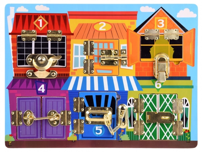 Tableau sensorimoteur avec serrures pour enfants