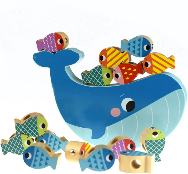 Tooky Toy Jeu en Bois Baleine et Poissons Multifonctions 4 en 1