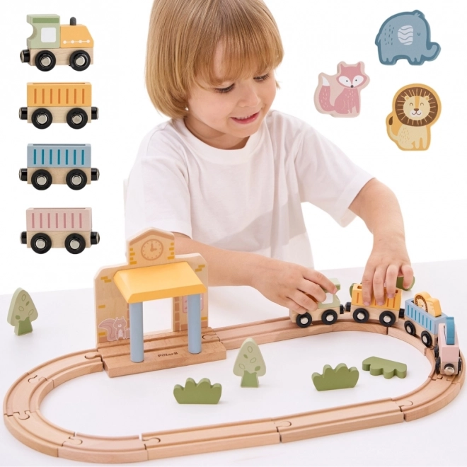 Circuit de train en bois avec propulsion à batterie