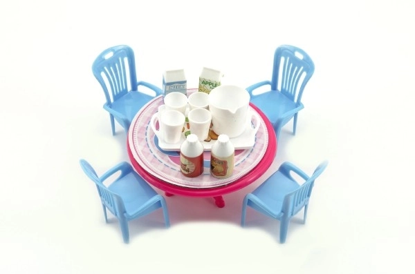 Table et chaises avec accessoires en plastique 12cm en blister
