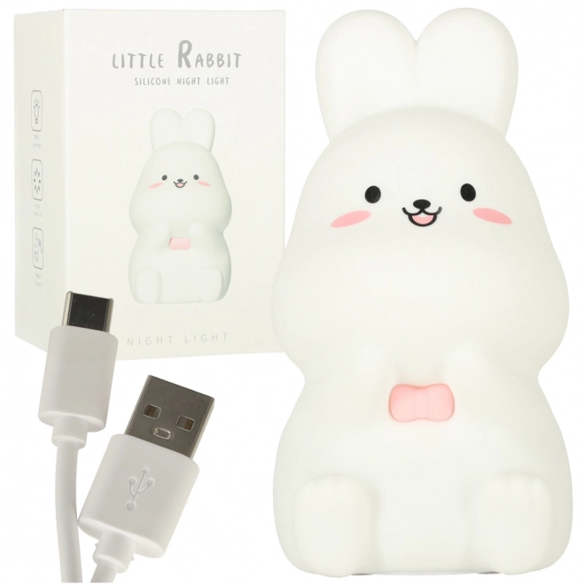 Lampe de nuit LED pour enfant en silicone Blanche avec lapin rose