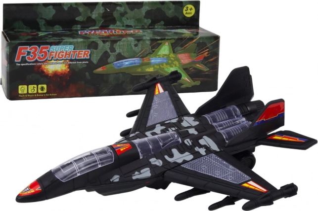 Avion de chasse F-35 avec lumières et sons, noir