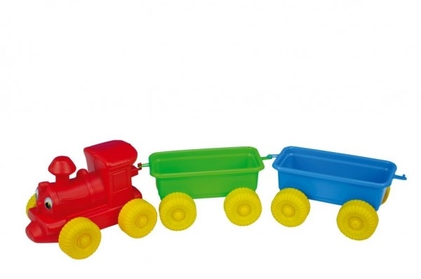 Train + 2 wagons en plastique 60 cm dans un filet