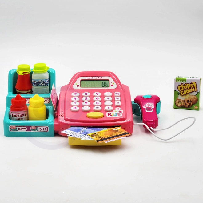 WOOPIE Caisse enregistreuse pour enfants avec étagère et accessoires rose