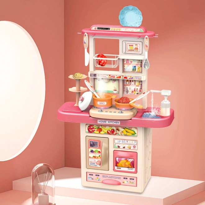 Cuisine pour enfants avec sons, lumières LED, évier, 10 accessoires, rose