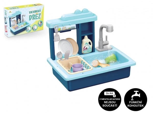 Évier bleu pour enfants avec robinet à piles