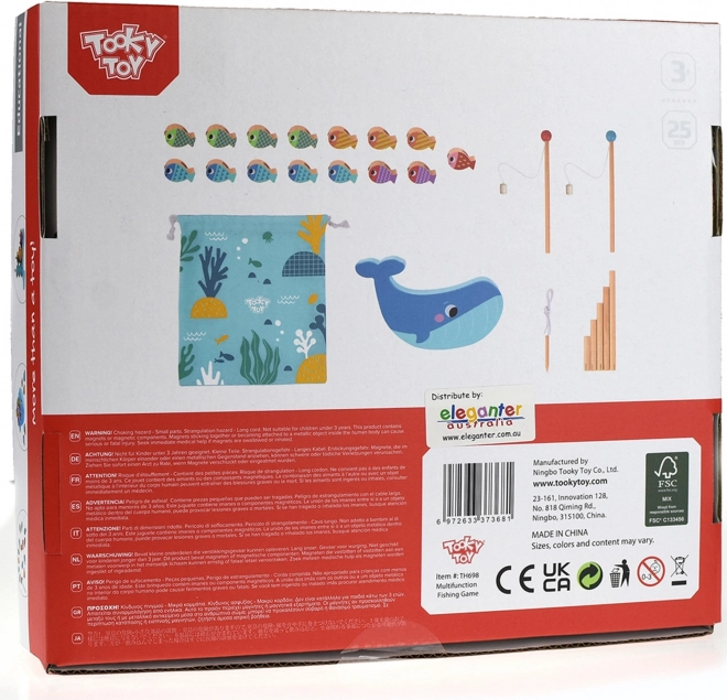 Tooky Toy Jeu en Bois Baleine et Poissons Multifonctions 4 en 1