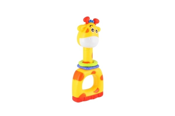 Hochet/mordeur/pouet girafe en plastique 7x16cm sur carte 3m+