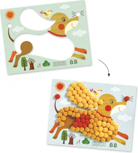 Collages avec pompons Jeux de Chiens par Djeco