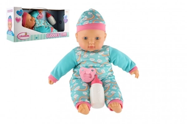 Poupée bébé 40cm corps souple avec biberon et tétine dans boîte 41x19x12,5cm