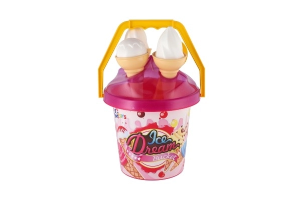 Ensemble de sable plastique seau + moules à glace 2 couleurs en filet 18x28x17cm 12m+