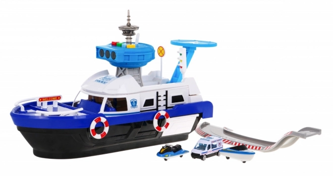 Bateau de police interactif 2 en 1 avec espace de rangement et lumières et sons