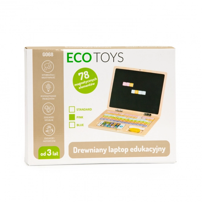ECOTOYS Ordinateur portable en bois avec écran magnétique - rose