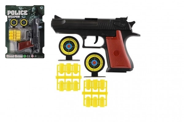 Pistolet à bouchons 17cm plastique + munitions 12pcs + cible 2pcs sur carte