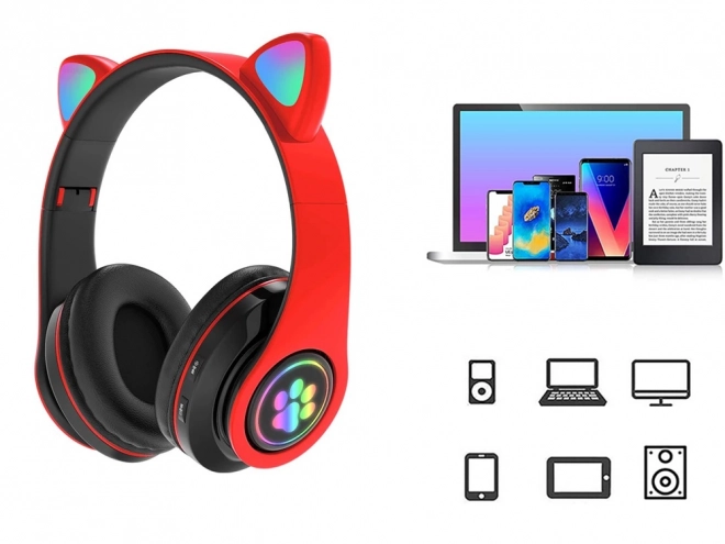 Casque sans fil bluetooth radio fm mp3 oreilles de chat éclairage led