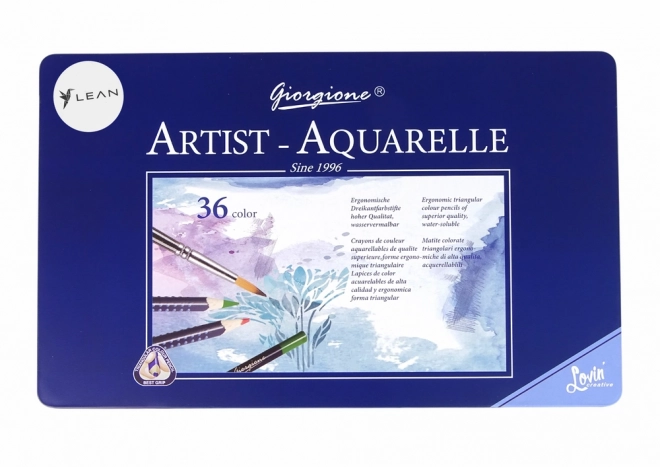 Set de 36 crayons aquarellables dans une boîte en métal