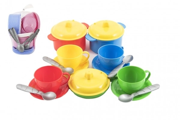 Ensemble de vaisselle en plastique coloré 18 pièces en filet 12m+