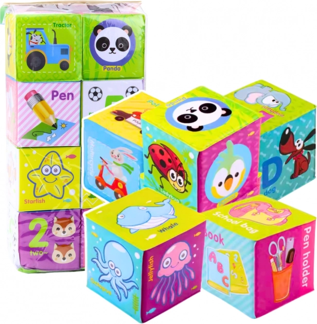 Blocs éducatifs colorés avec images et lettres