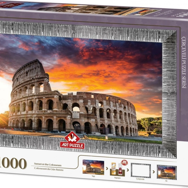 Puzzle coucher du soleil au-dessus du Colisée avec colle et cadre 1000 pièces