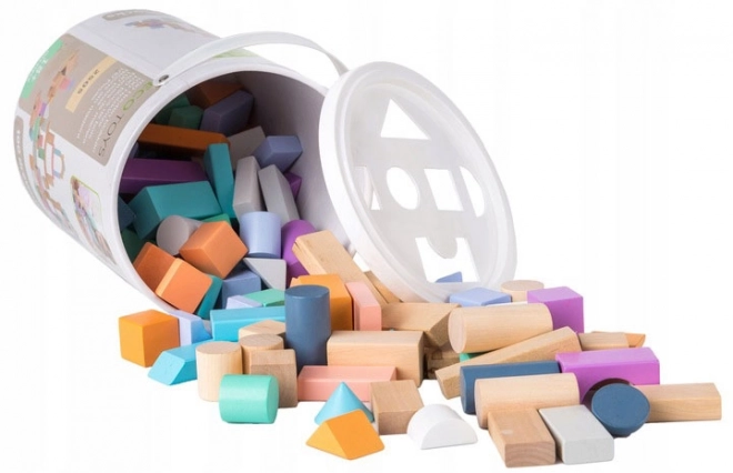 Blocs en bois 100 pcs dans un seau avec trieur Ecotoys