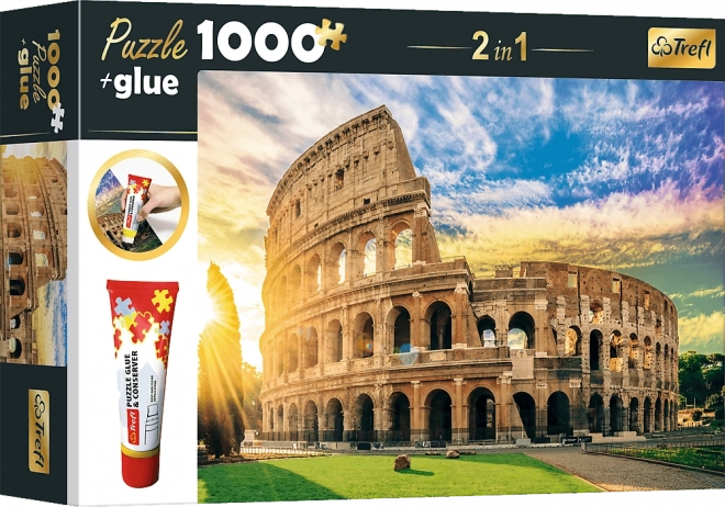 Ensemble puzzle 2-en-1 Amphithéâtre Flavien, Rome – 1000 pièces avec colle