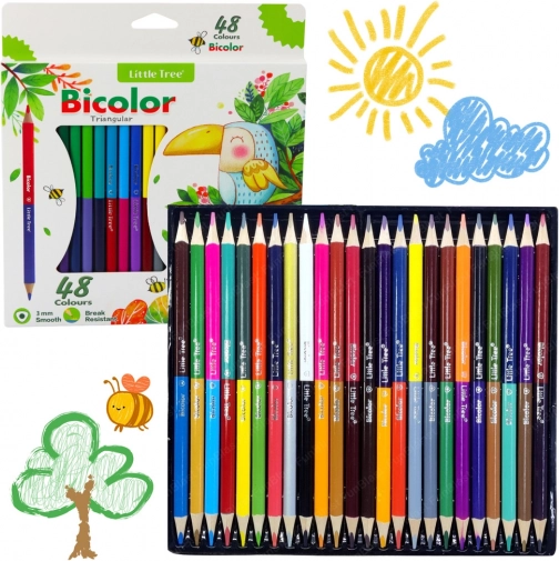 Crayons bicolores triangulaires double pointe 48 couleurs