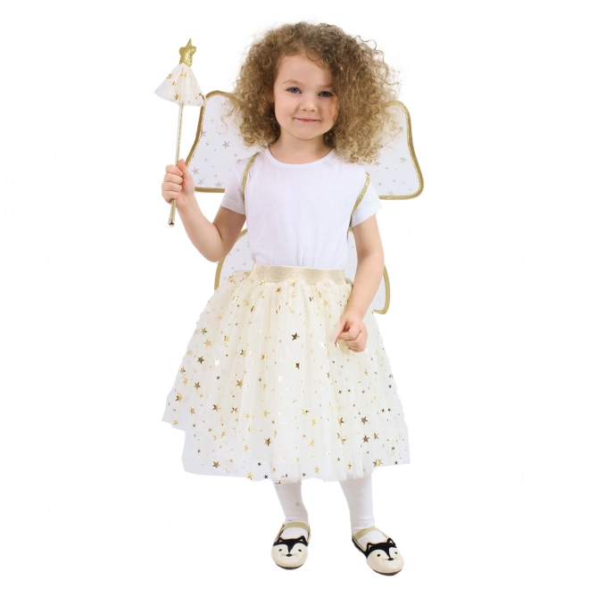 Costume de fée dorée pour enfants avec baguette et ailes