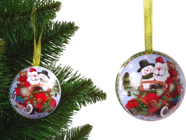 Décoration de Noël en métal pour sapin – boule verte avec Saint-Nicolas et bonhomme de neige